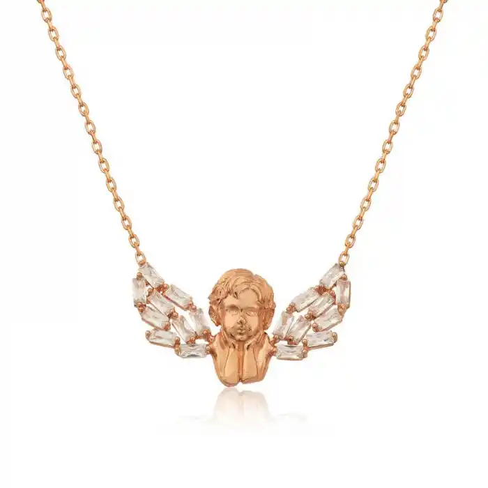 Gümüş Rose Kanatlı Melek Kolye