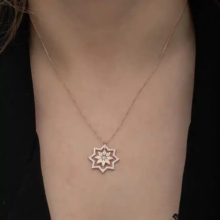Gümüş Rose Kar Tanesi Kadın Kolye