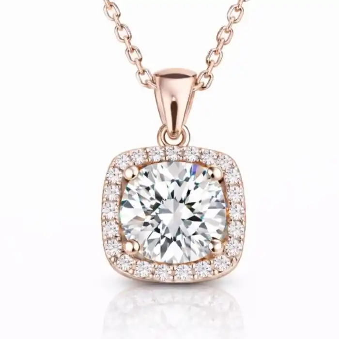 Gümüş Rose Kare Montür Tek Taş Kolye