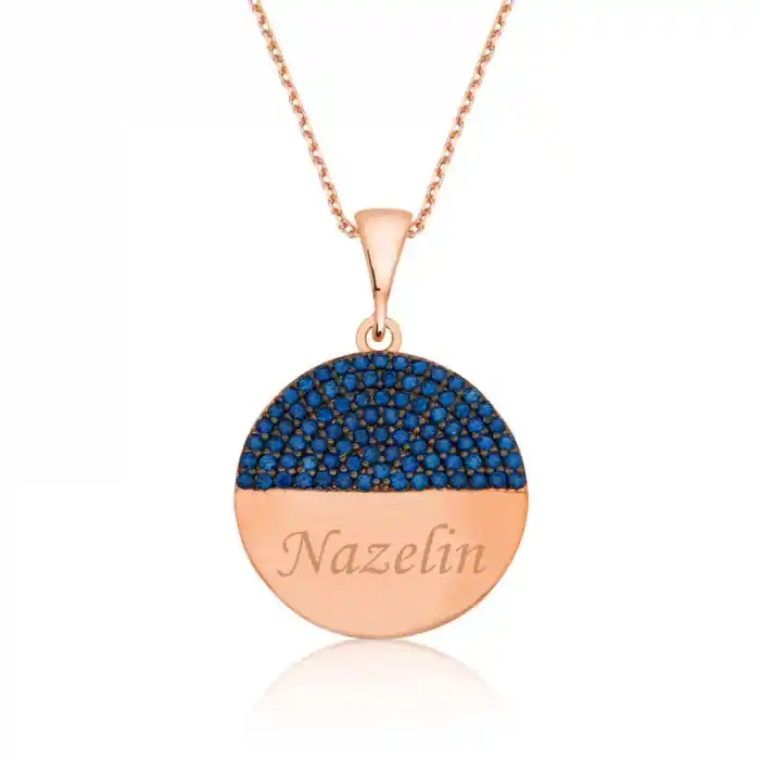 Gümüş Rose Mavi Taşlı İsimli Bayan Kolye