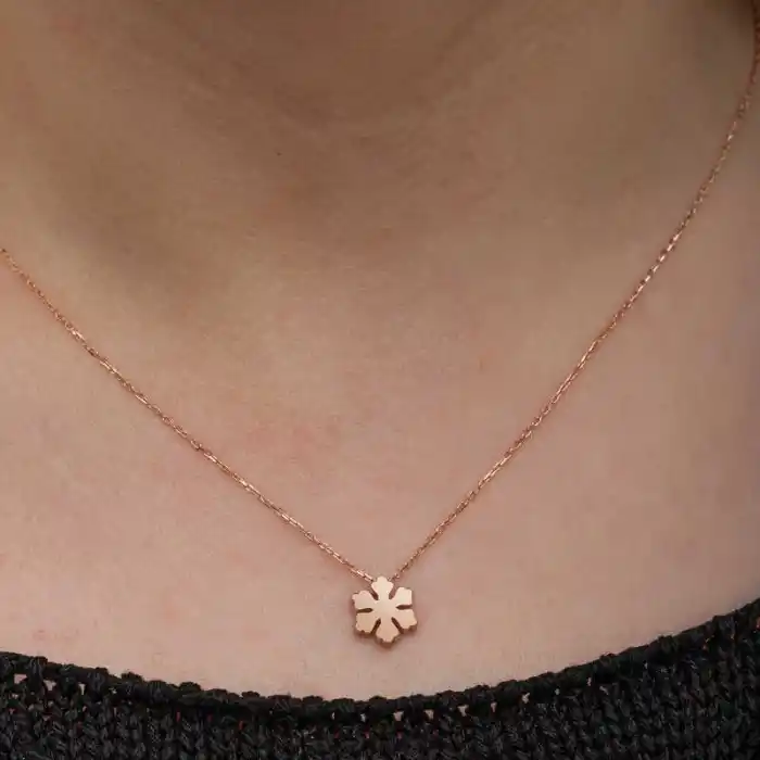 Gümüş Rose Minimal Kar Tanesi Kadın Kolye