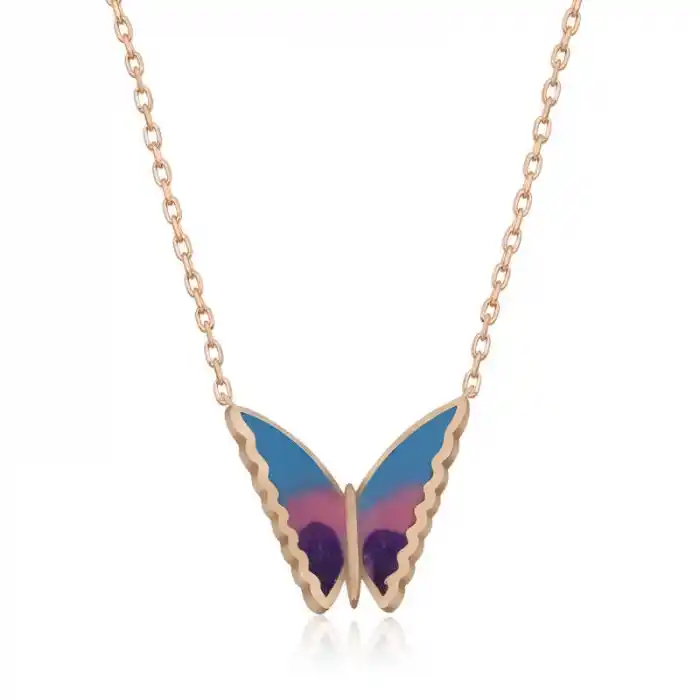 Gümüş Rose Minimal Kelebek Bayan Kolye