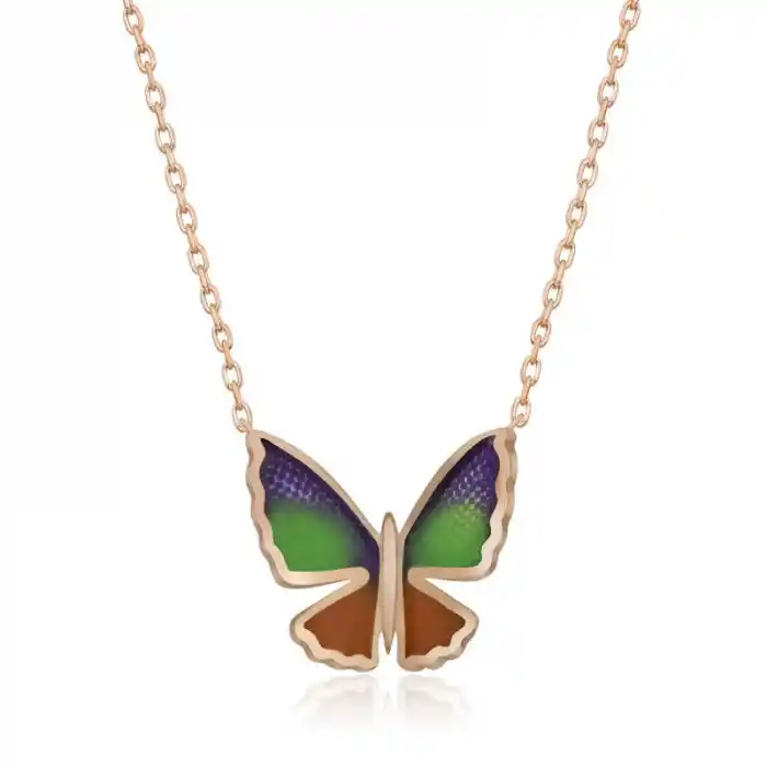 Gümüş Rose Minimal Kelebek Bayan Kolye