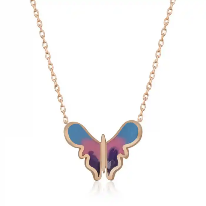 Gümüş Rose Minimal Kelebek Bayan Kolye