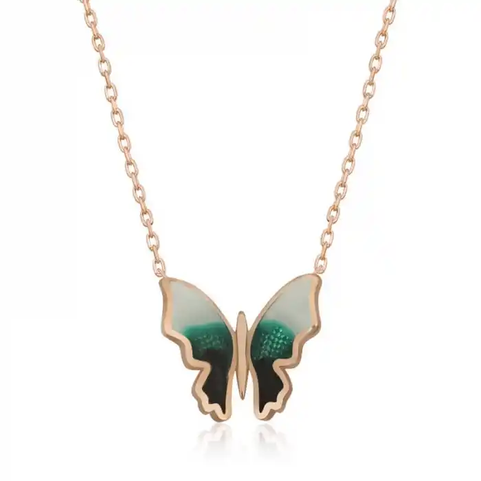Gümüş Rose Minimal Kelebek Bayan Kolye