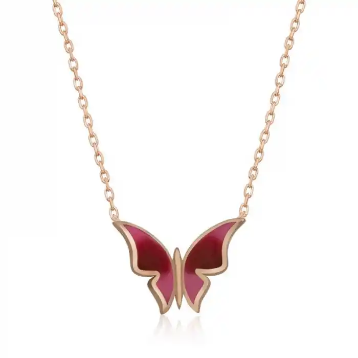 Gümüş Rose Minimal Kelebek Bayan Kolye