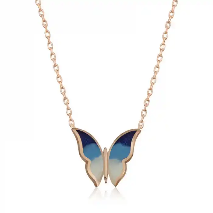 Gümüş Rose Minimal Kelebek Bayan Kolye