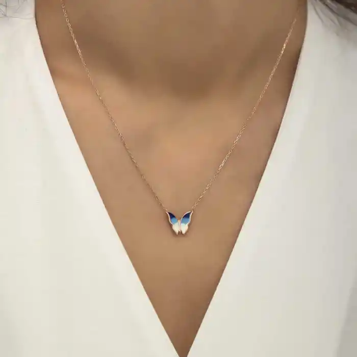 Gümüş Rose Minimal Kelebek Bayan Kolye