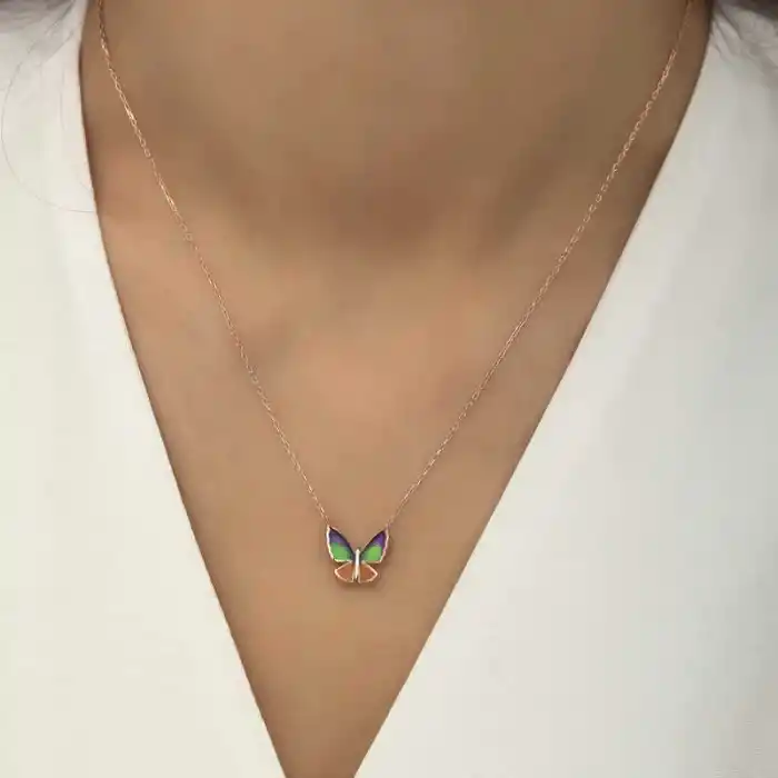 Gümüş Rose Minimal Kelebek Bayan Kolye