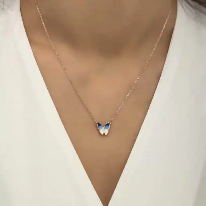 Gümüş Rose Minimal Kelebek Bayan Kolye