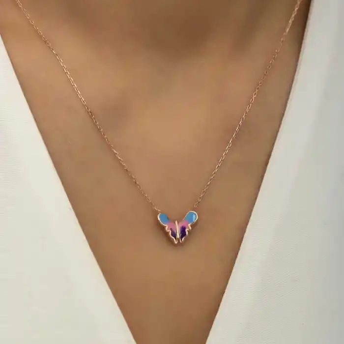 Gümüş Rose Minimal Kelebek Bayan Kolye