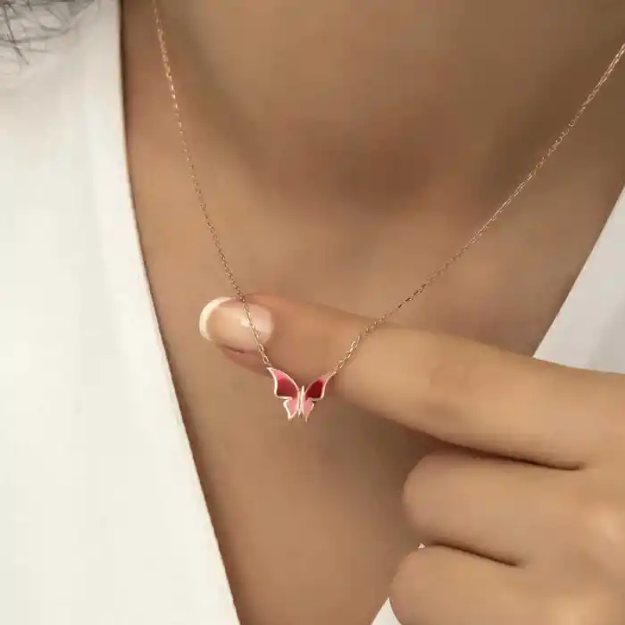 Gümüş Rose Minimal Kelebek Bayan Kolye