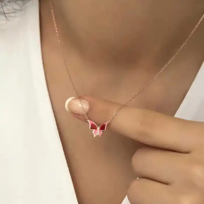Gümüş Rose Minimal Kelebek Bayan Kolye