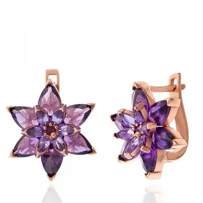 Gümüş Rose Mor Lotus Çiçeği Kadın Küpe