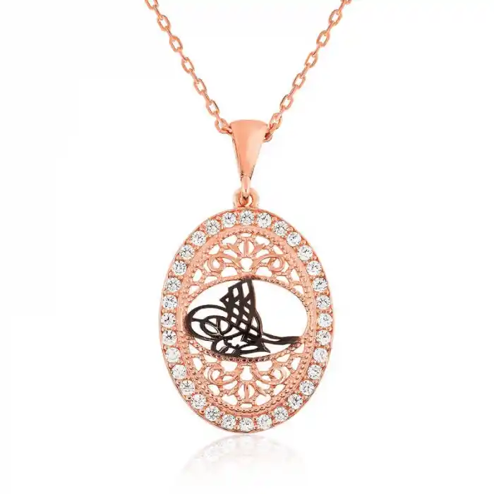 Gümüş Rose Osmanlı Tuğralı Bayan Kolye