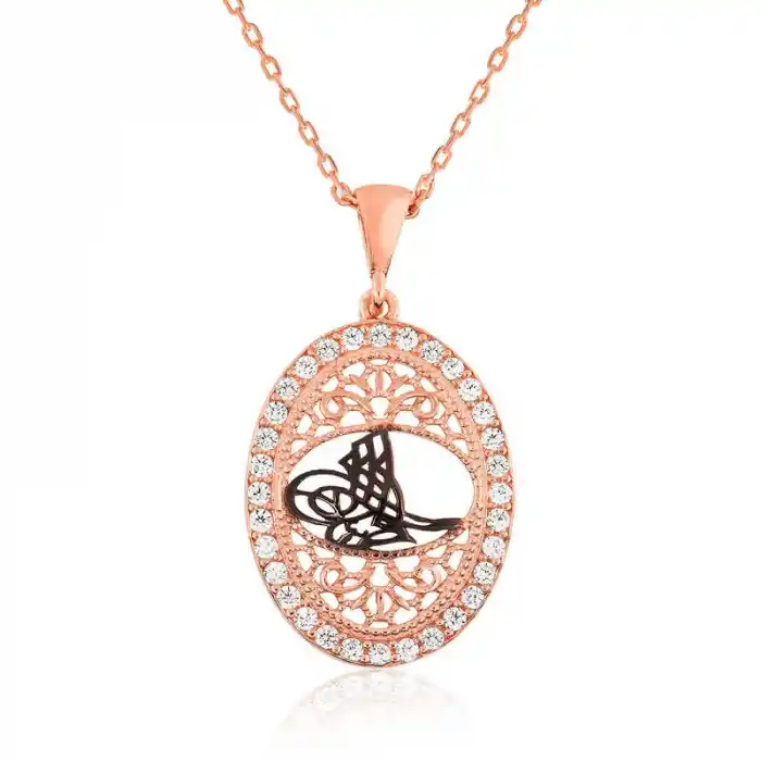 Gümüş Rose Osmanlı Tuğralı Bayan Kolye