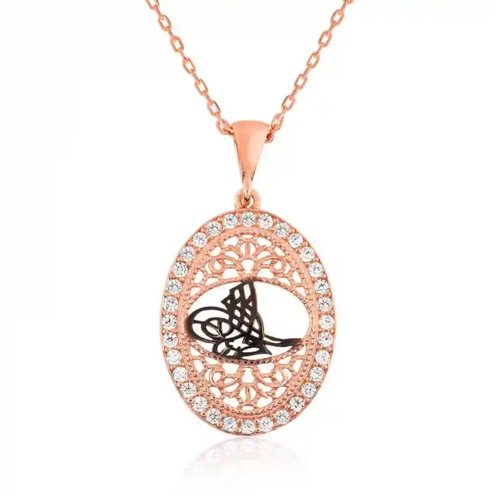 Gümüş Rose Osmanlı Tuğralı Bayan Kolye