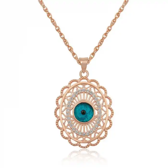 ​Gümüş Rose Oval Nazar Bayan Kolye