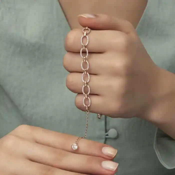 Gümüş Rose Oval Taşlı Bayan Bileklik