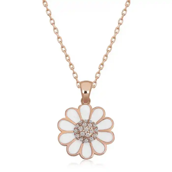 Gümüş Rose Papatya Kadın Kolye