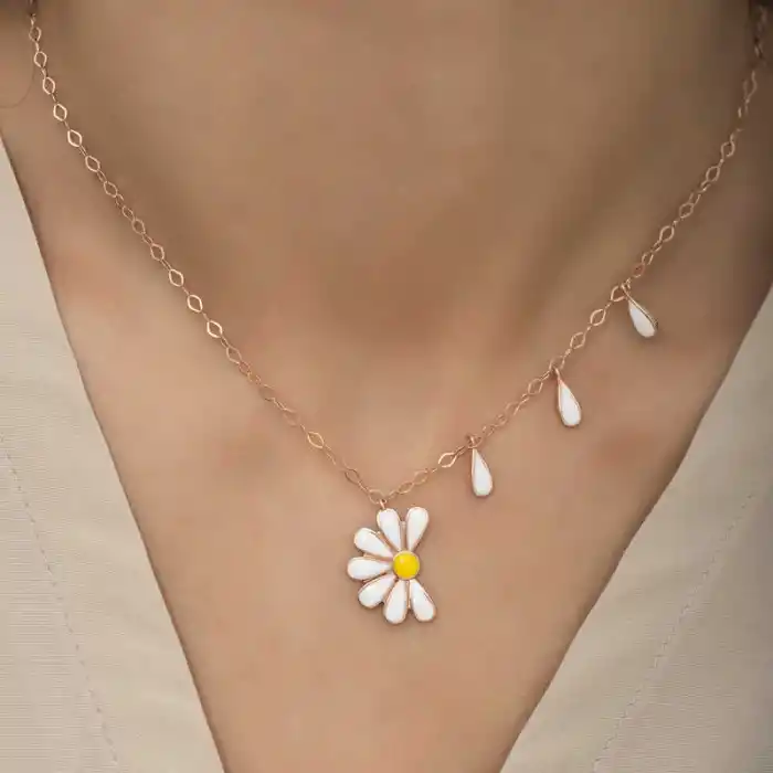 Gümüş Rose Papatya Seviyor Sevmiyor Bayan Kolye