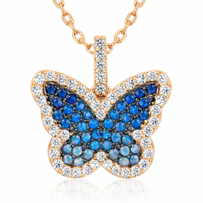 Gümüş Rose Pembe Kelebek Bayan Kolye