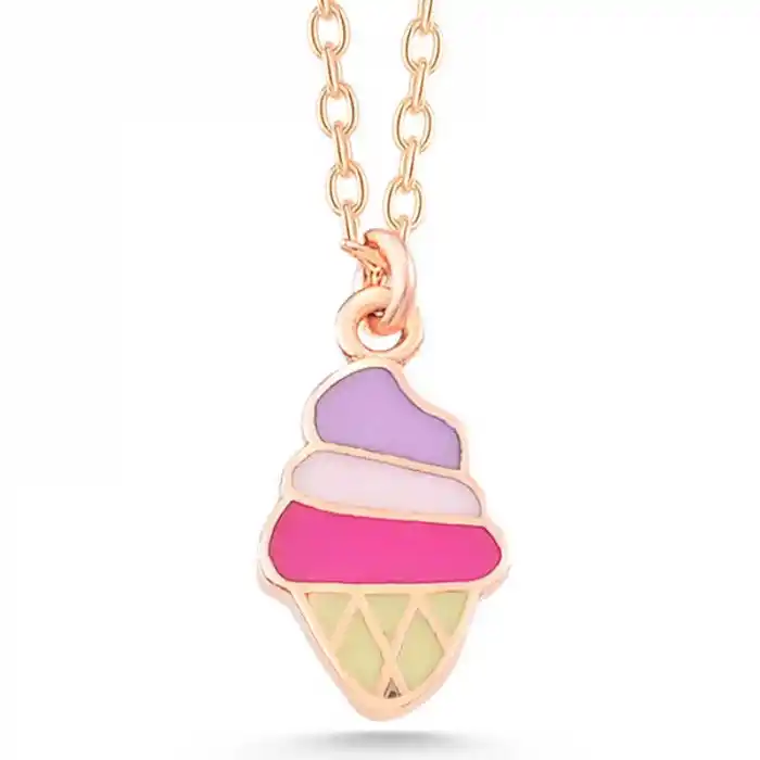 Gümüş Rose Renkli Dondurma Kadın kolye