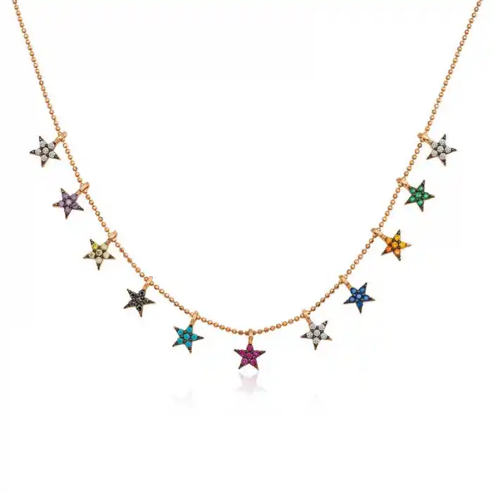 ​Gümüş Rose Renkli Yıldızlar Bayan Kolye
