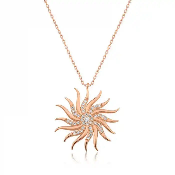 Gümüş Rose Rüzgar Gülü Bayan Kolye