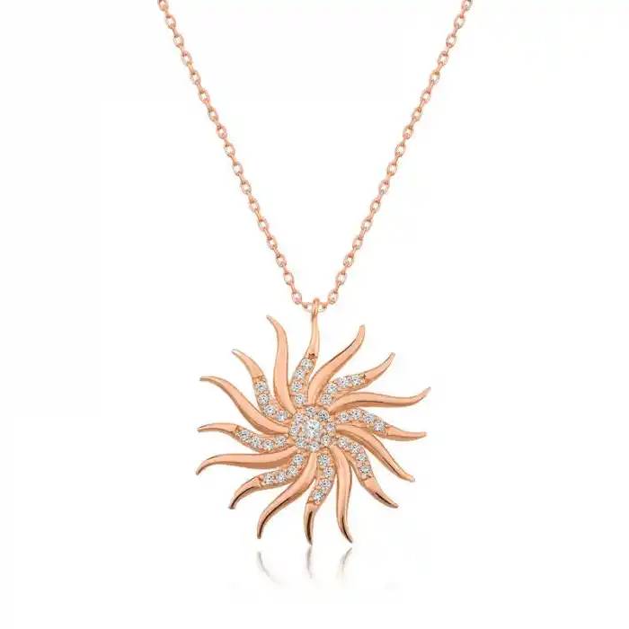 Gümüş Rose Rüzgar Gülü Bayan Kolye