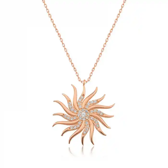 Gümüş Rose Rüzgar Gülü Bayan Kolye