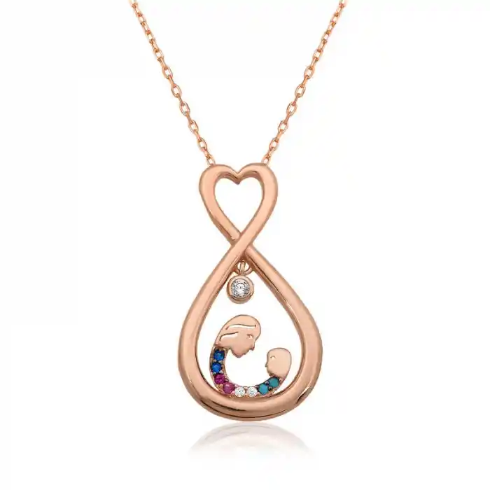Gümüş Rose Sonsuz Kalpli Anne Çocuk Kolyesi