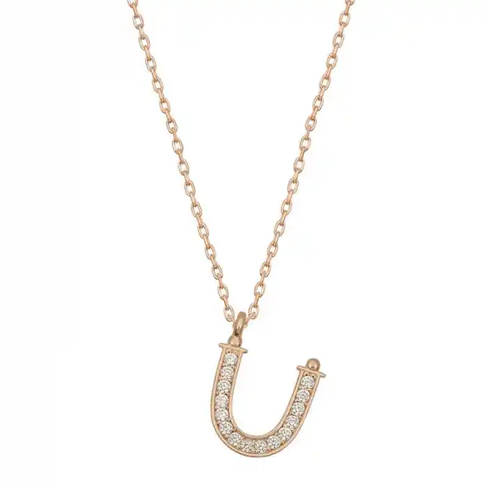 Gümüş Rose Ü Harfi Kadın Kolye