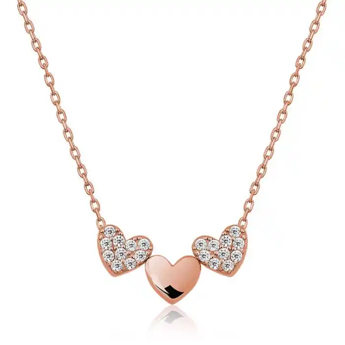 Gümüş Rose Üç Kalp Bayan Kolye