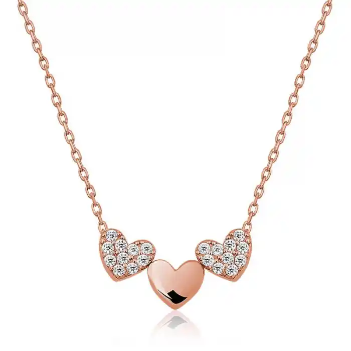 Gümüş Rose Üç Kalp Bayan Kolye