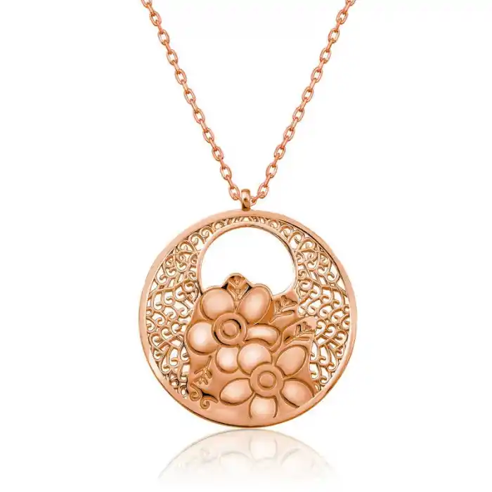 Gümüş Rose Yaşam Çiçeği Kolye