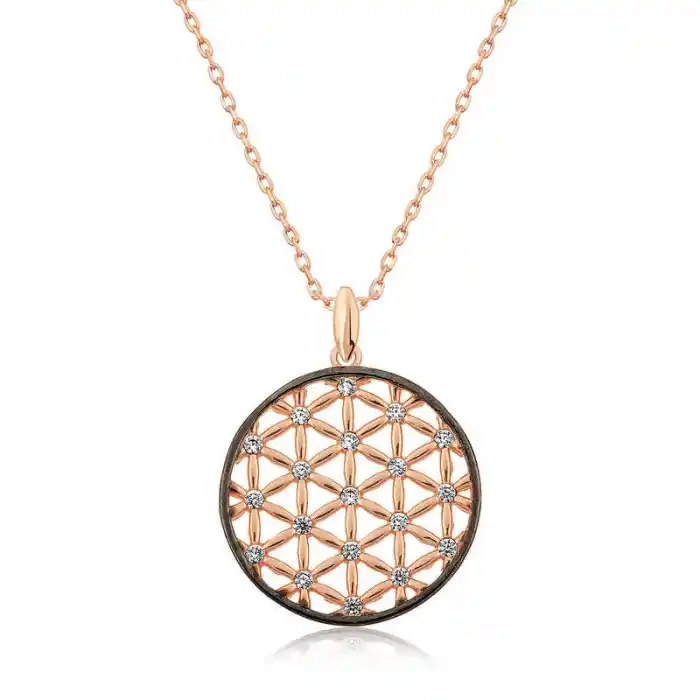 Gümüş Rose Yaşam Çiçeği Kolye