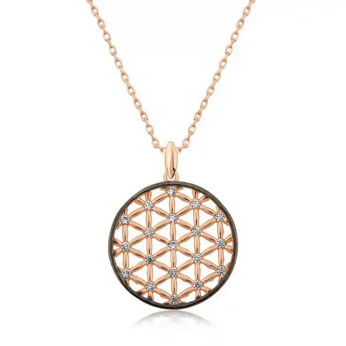 Gümüş Rose Yaşam Çiçeği Kolye