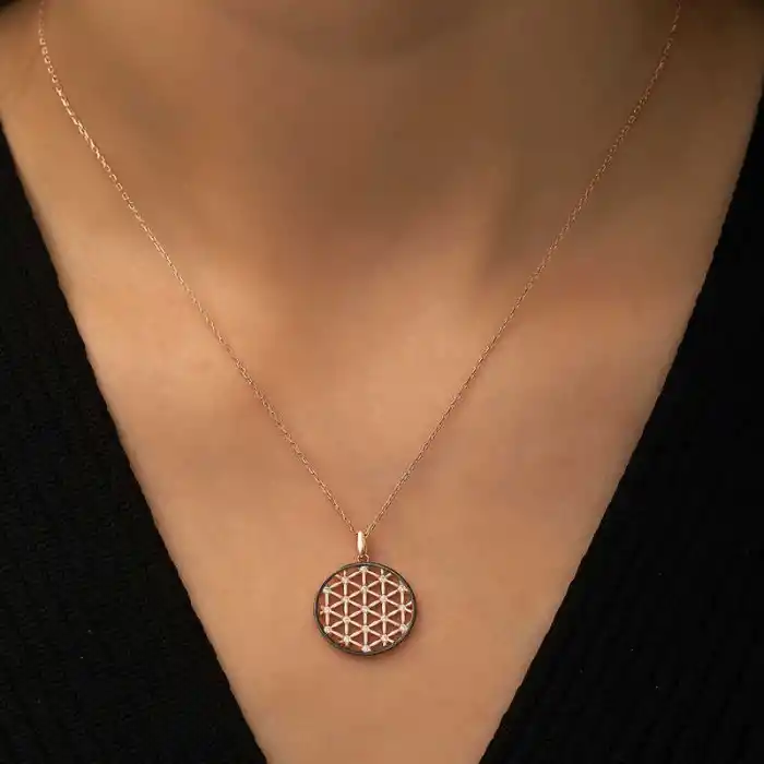 Gümüş Rose Yaşam Çiçeği Kolye