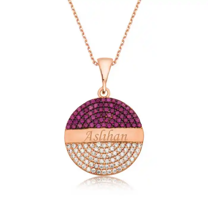 Gümüş Rose Yuvarlak İsimli Bayan Kolye