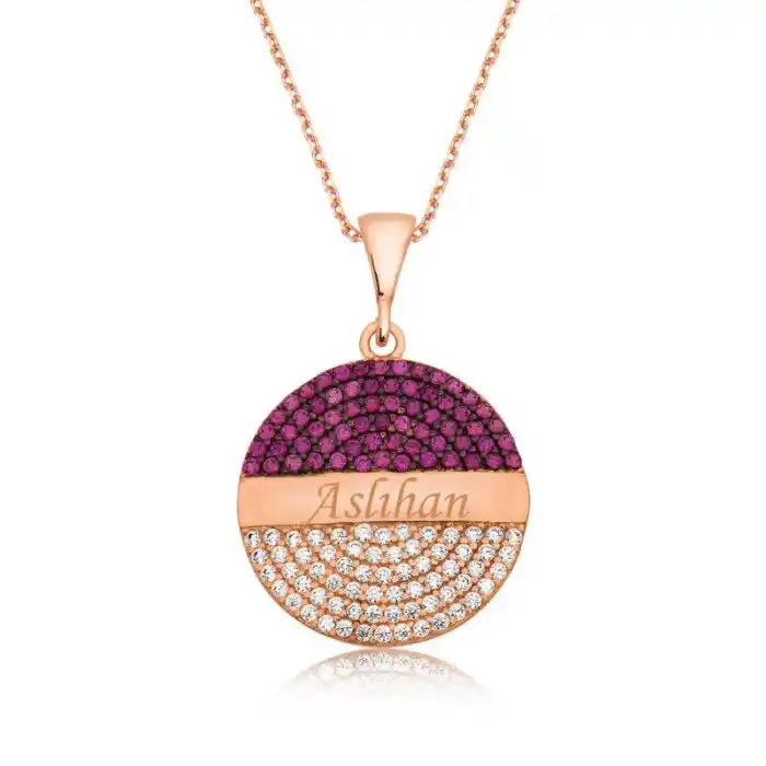 Gümüş Rose Yuvarlak İsimli Bayan Kolye