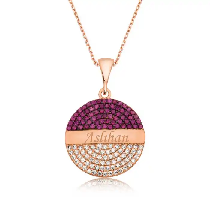 Gümüş Rose Yuvarlak İsimli Bayan Kolye