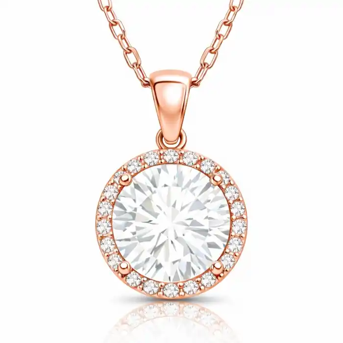 Gümüş Rose Yuvarlak Montür Kadın Kolye