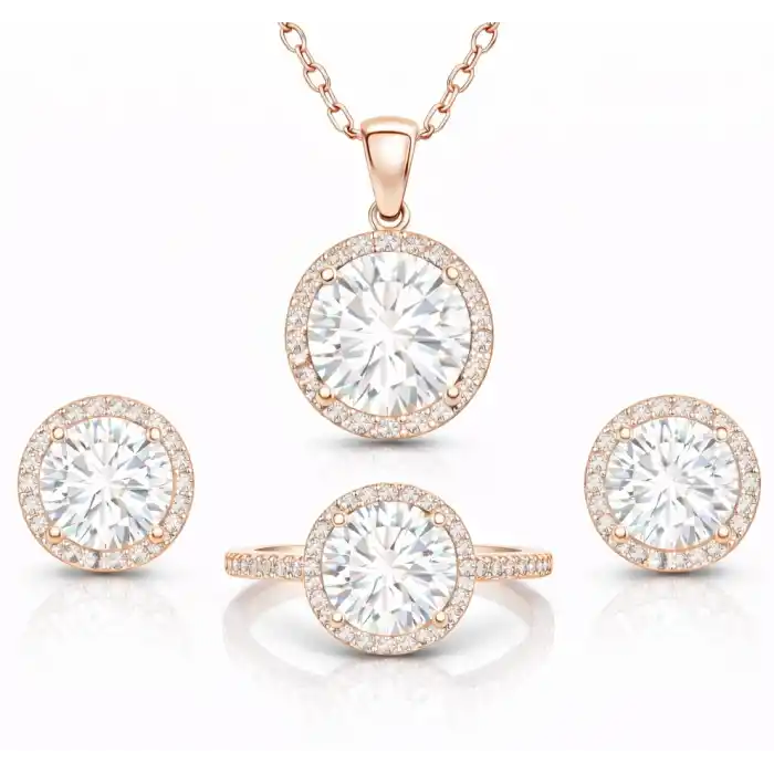 Gümüş Rose Yuvarlak Montür Tek Taş Set