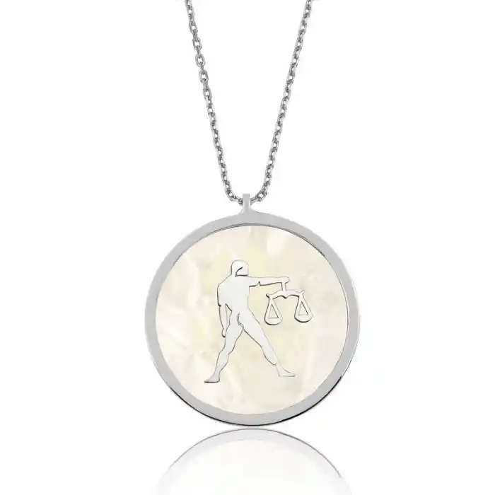 Gümüş Sedef Taşlı Terazi Burcu Bayan Kolye