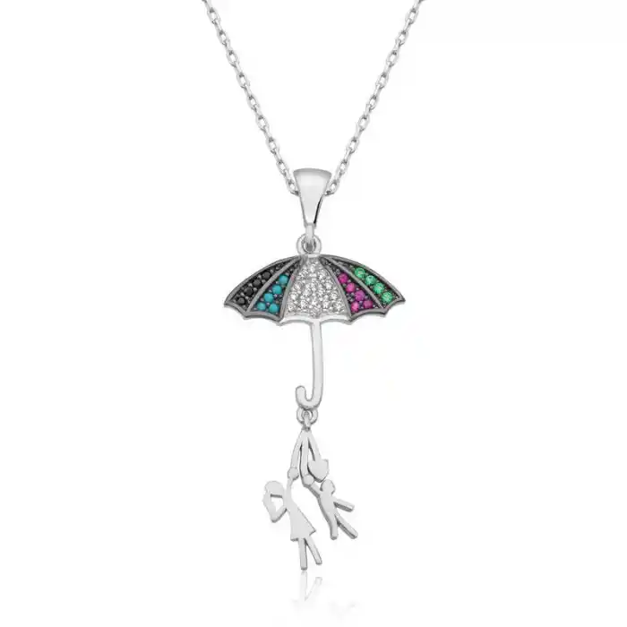 ​Gümüş Şemsiye Tutan Aşıklar Kadın Kolye