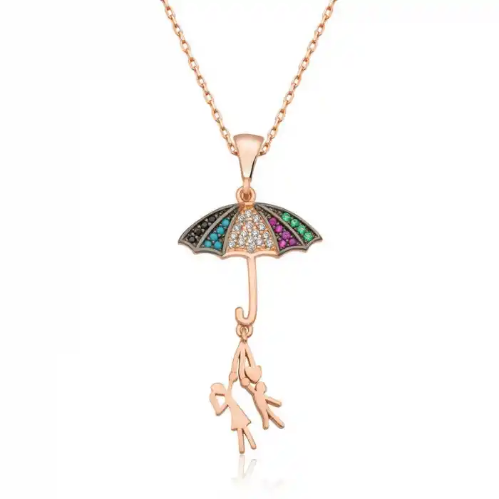 ​Gümüş Şemsiye Tutan Aşıklar Kolye