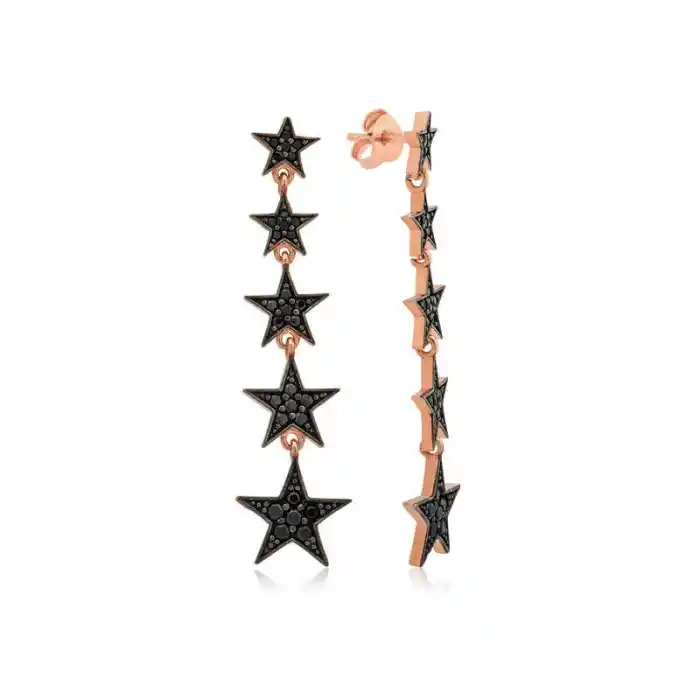 Gümüş Siyah Kayan Yıldızlar Küpe