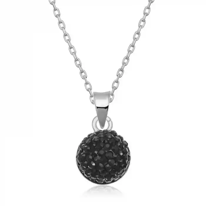 Gümüş Siyah Kristal Taşlı Kadın Kolye