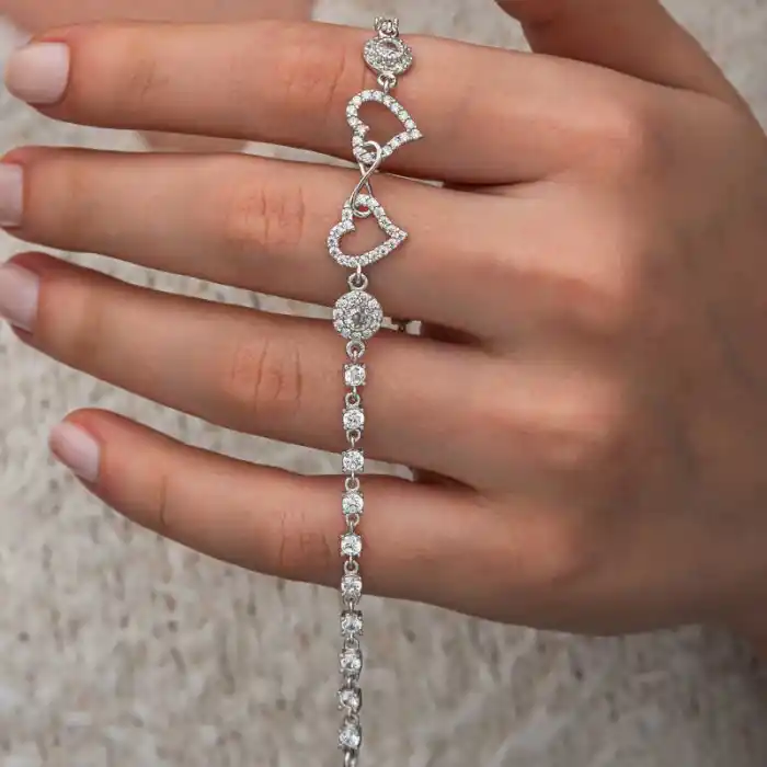 Gümüş Sonsuzluk İki Kalp Kadın Bileklik